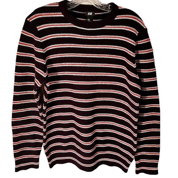 H&M Ribbed Pullover Sweater Jumper L/S Red Black White Worn By Actor On TV Show - Picture 1 of 5